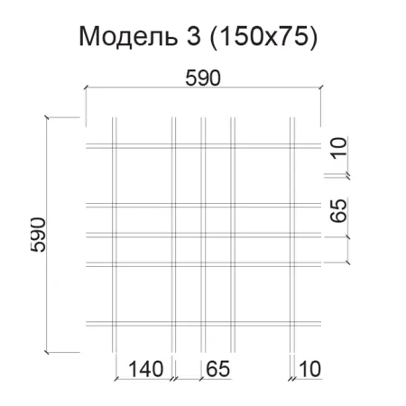 Грильято Нестандартная ячейка Модель 3 ячейка 150х75мм, супер-хром, высота 40 мм, ширина 10 мм