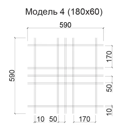 Грильято Нестандартная ячейка Модель 4 ячейка 180х60мм, окраска по RAL, высота 40 мм, ширина 10 мм