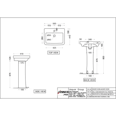 Пьедестал для раковины Essco Aspire AIS-WHT-101301 Белый